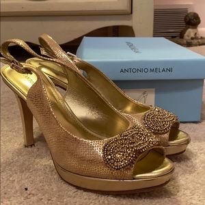 Gold, Sling-Back Heels